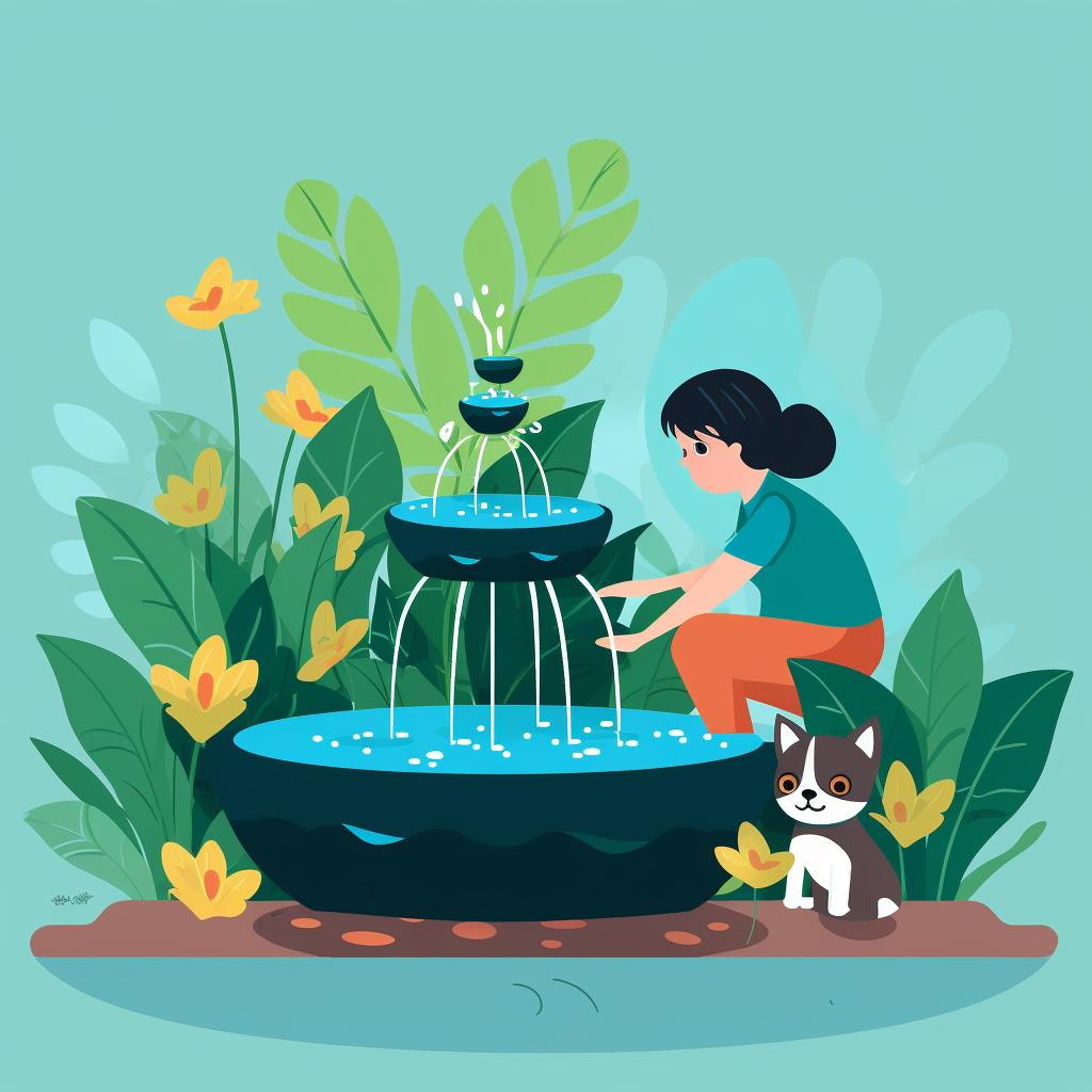 Pet-safe plants being planted around a water feature