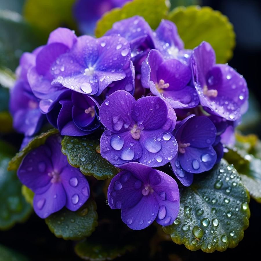 African Violet with vibrant purple flowers