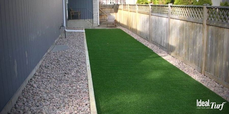 Before and after transformation of a backyard with a newly installed dog run