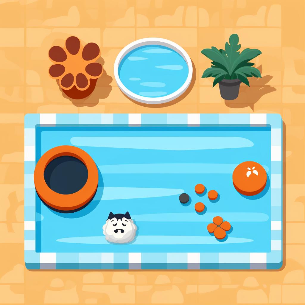 Various pool materials with a pet paw icon on the safest ones