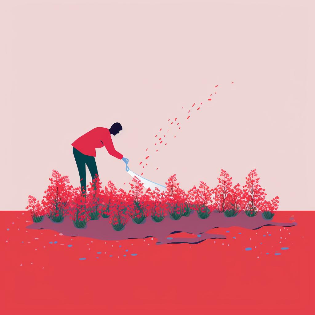 A person watering a patch of Red Creeping Thyme.