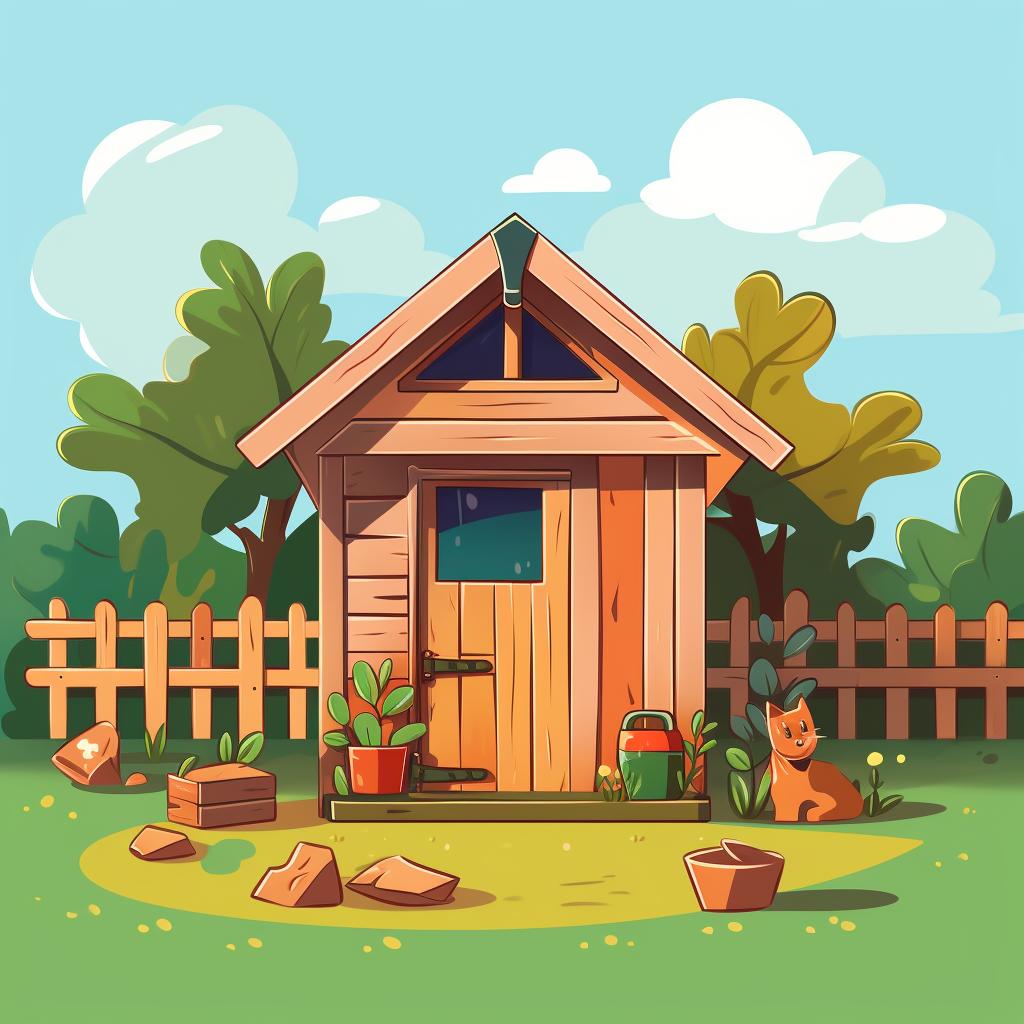 A pet house in a backyard.