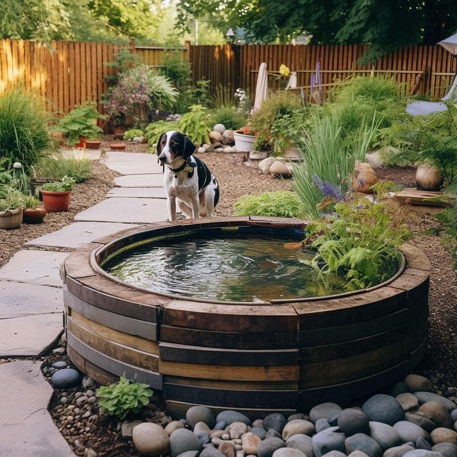 A pet-safe water feature in a backyard