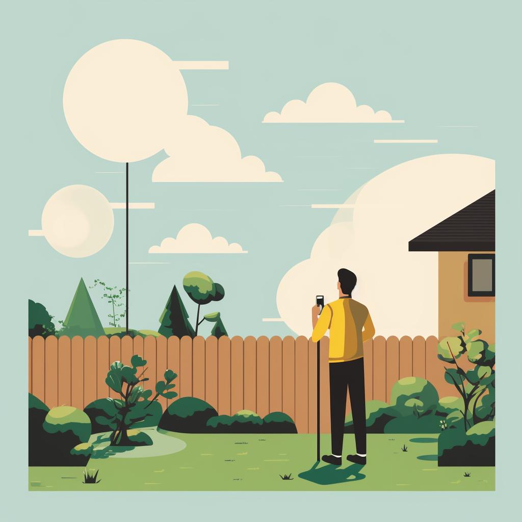 A person surveying a backyard