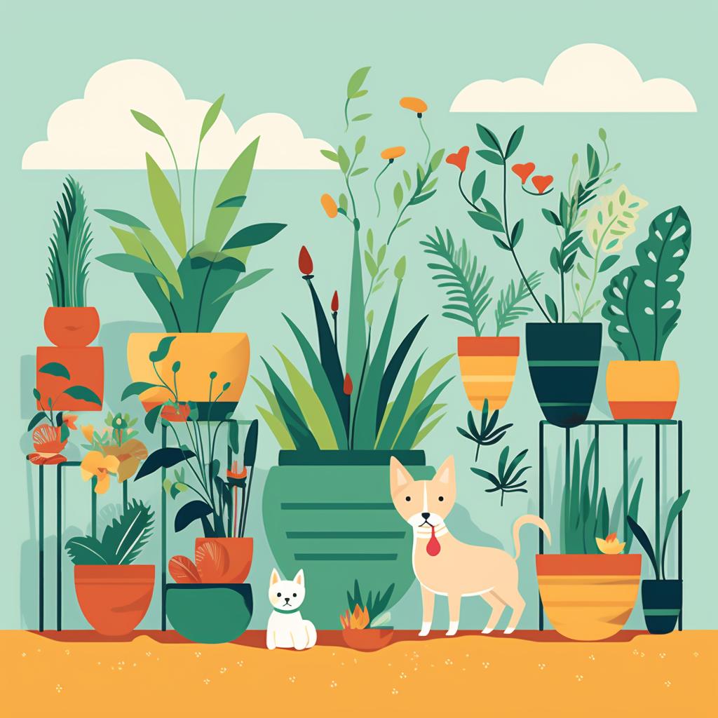 A variety of pet-safe plants in a backyard.