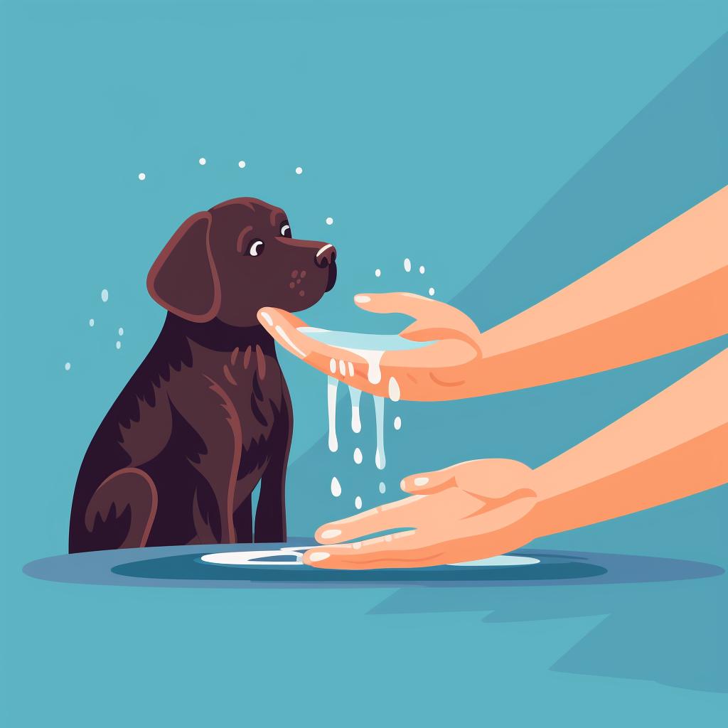 A person gently washing a dog's paw with a cloth