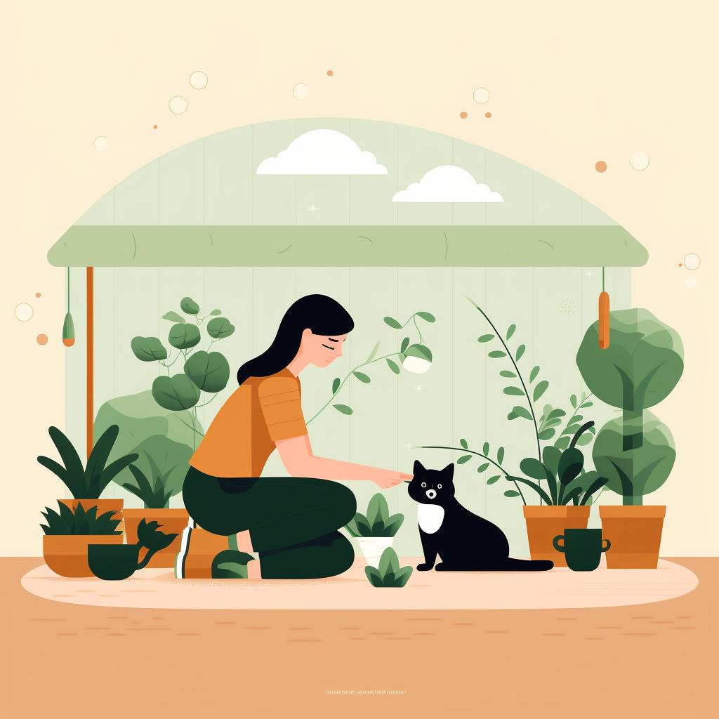 A person planting pet-friendly plants and setting up a pet-friendly outdoor space