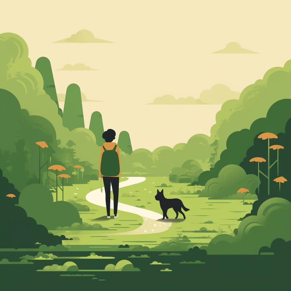 A pet walking on a soft, moss-covered ground.